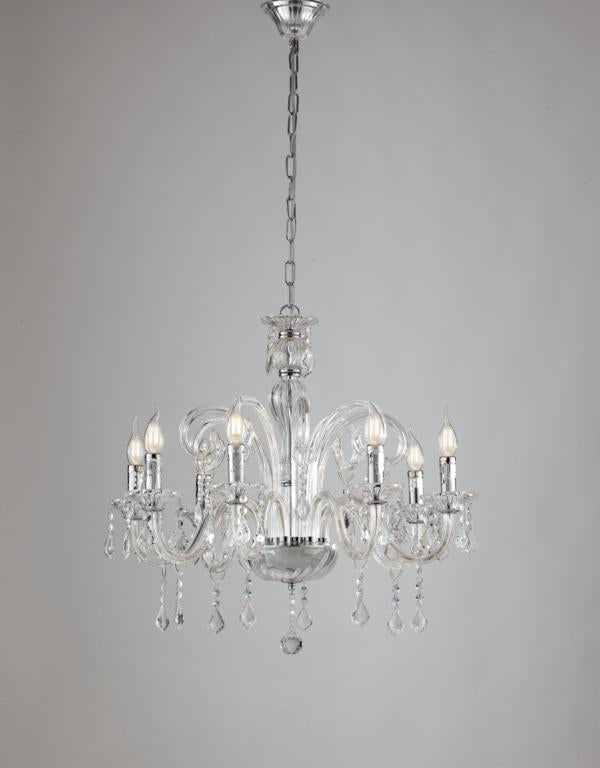Sospensione 8 luci in vetro con cristalli K9 rifiniture cromo 8XE14 non incl. CRISTALLO Sospensione 8 luci in vetro con cristalli K9 rifiniture cromo 8XE14 non incl. CRISTALLO